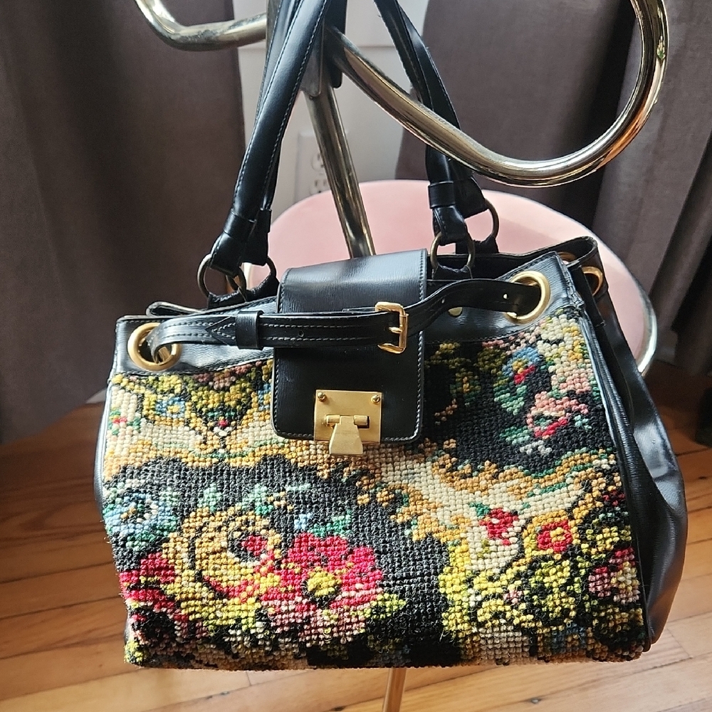 1960s Jana floral needlepoint Boho tapestry carpet bag